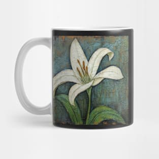 Folk Art White Lily Flower Tile Pattern Mug